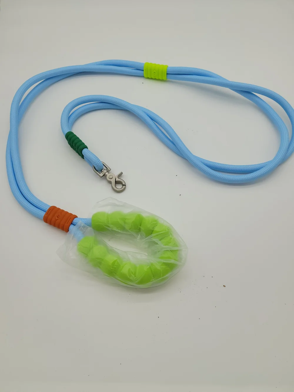 Light Blue Dog Leash with Bright Lime Green Chew Guard
